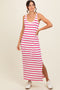 Fuchsia Striped Sleeveless Side Slit Maxi Dress