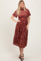 Mauve Floral Velvet Print Smocked Midi Dress