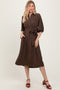 Brown Sash Tie Midi Shirt Dress