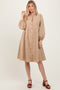 Camel Tiered Button Down Shirt Dress