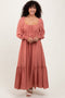 Mauve Square Neckline Bubble Sleeve Maxi Dress