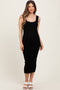 Black Scallop Trim Ribbed Knit Sleeveless Maternity Midi Dress