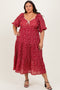 Red Floral Puff Sleeve Tiered Plus Maxi Dress