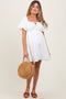 White Textured Bubble Sleeve Maternity Mini Dress