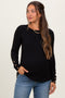 Black Ribbed Knit Button Detail Long Sleeve Maternity Top