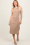 Mocha Striped Ribbed Knit Sleeveless Midi Dress
