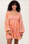 Pink Floral Smocked Bubble Sleeve Dress