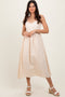 Cream Floral Embroidered Scallop Detail Midi Dress