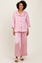 Pink Satin Contrast Trim Pajama Pant Set