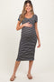 Black White Basic Stripe Rib Short Sleeve Maternity Dress