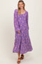 Purple Floral Long Sleeve Dress
