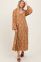 Camel Floral Long Sleeve Dress