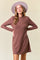 Mocha Textured Knit Ruffle Neck Long Sleeve Mini Dress