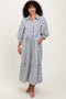 Navy Striped Collar Maxi Dress