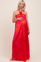 Fuchsia Multi Halter Flower Neck Accent Maternity Maxi Dress