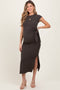 Brown Side Knot Tie Short Sleeve Maternity Midi Dress