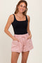 Light Pink Chambray Drawstring Front Pocket Shorts