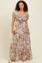 Taupe Tropical Print Smocked Front Tie Maternity Maxi Dress