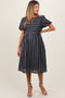 Navy Blue Striped Short Sleeve Maternity Midi Dress