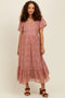 Mauve Embroidered Square Neck Maternity Midi Dress