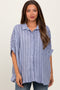 Blue Striped Collared Oversized Maternity Top