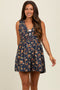 Navy Floral Denim Front Tie Maternity Romper