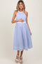 Blue Striped Halter Maternity Tie Back Cutout Maternity Midi Dress