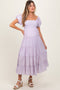 Lavender Smocked Puff Sleeve Tiered Maternity Maxi Dress