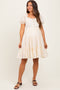 Cream Printed Button Up Ruffle Tiered Maternity Dress