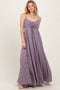 Purple Gathered Tie Front Maxi Dress