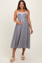 Black Gingham Smocked Trim Maternity Midi Dress