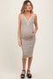 Cream Striped Sleeveless Fitted Maternity Midi Dress