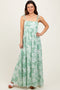 Sage Leaf Print Sleeveless Open Back Smocked Maxi Dress
