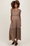 Mocha Leopard Print Ruffle Sleeve Tiered Maternity Maxi Dress