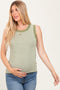 Olive Striped Knit Scallop Trim Sleeveless Maternity Top