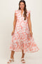 Rust Floral Scallop Hem Tiered Maternity Midi Dress