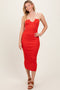 Red Contrast Trim Keyhole Cutout Midi Dress
