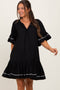 Black Solid Short Sleeve Pocketed Maternity Dress