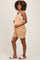 Gold Solid Ribbed V-Neck Sleeveless Front Pocket Maternity Romper