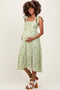 Light Olive Printed Tie Strap Tiered Maternity Midi Dress