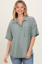 Olive Solid Ribbed Collar V-Neck Tunic Top