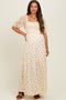 Beige Floral Print Smocked Crochet Tiered Maternity Maxi Dress
