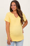 Yellow Ribbed Notched Neckline Maternity Top