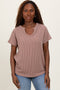 Mocha Ribbed Notched Neckline Top