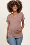 Mocha Ribbed Notched Neckline Maternity Top