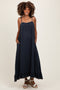 Navy Scallop Trim Shoulder Tie Maternity Maxi Dress