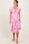 Pink Floral Woven Short Sleeve Mini Dress