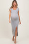 Heather Gray Short Sleeve Scoop Side Slit Maternity Dress