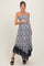 Navy Blue Floral Smocked Handkerchief Hem Maternity Maxi Dress