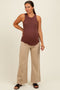 Camel Front Seam Wide Leg Maternity Jeans